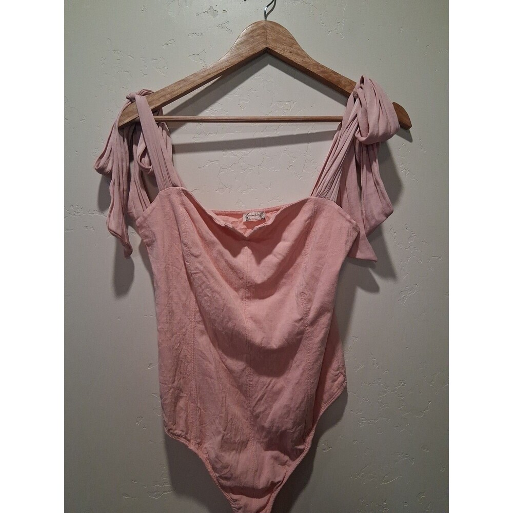 Intimately Free People XL Lola Bodysuit Pink Tie Strap Wired Notch Neck Thong